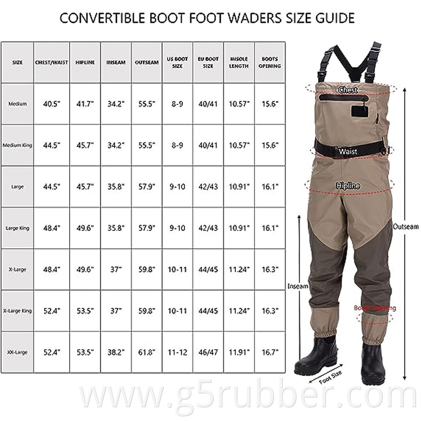 Size Chart Mens Breathable Lightweight Chest And Waist Convertible Waders Jpg